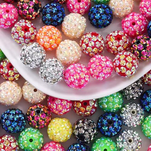 30PCS 20MM Bubblegum Beads for Pens, Mixed Color Snowflake Rhinestones Disco Ball Chunky Large Acrylic Round Beads for Bag Focal Beadable Pen Keychain Making Jewelry Bracelet Making DIY Crafts - color: Snowflake Rhinestones