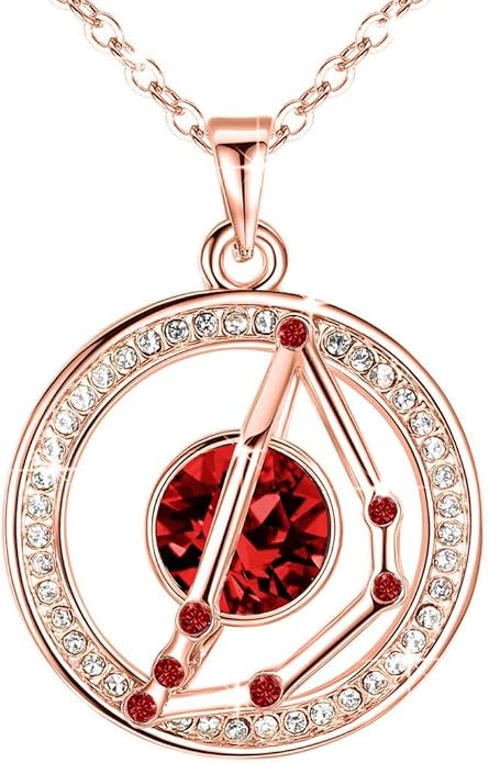 Leafael "Superstar Zodiac Constellation Pendant Necklace Made with Premium Crystal Horoscope Jewelry, Gold or Rose Gold Plated, 18"+ 2"
