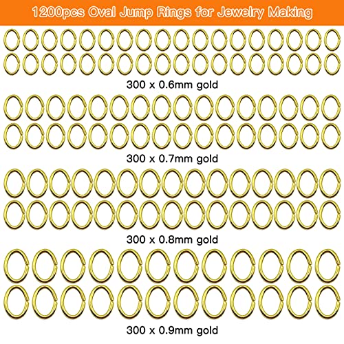 1200pcs Oval Jump Rings Oval Open Rings Open Jumps Ring Stainless Steel Jumps Ring for Jewelry Making Supplies Earring Bracelet Necklace DIY Craft Making(Gold,4 Sizes) - color: Gold