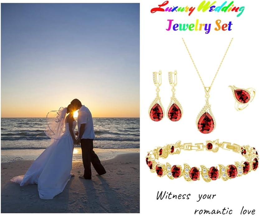 LMXXVJ Jewelry Set for Women,Teardrop Cubic Zirconia Necklace Earrings Adjustable Ring Bracelet Jewelry Set Formal Jewelry Gift