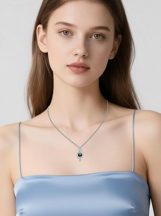 Tahitian Black Pearl 18K White Gold Plated Sterling Silver Heart/Infinity/Four Leaf Clover Pendant Necklace Jewelry Gifts for Women Wife Mom Girlfriend Wedding Birthday Anniversary Christmas