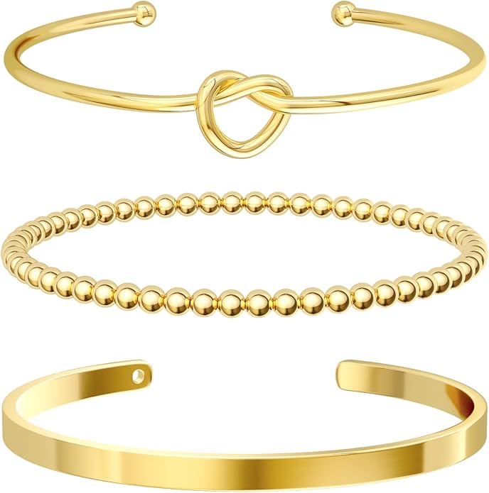 Gold Bangle Bracelets for Women, Non Tarnish Dainty 14K Gold Plated Cuff Bracelets Stackable for Women,Waterproof Bracelet Stack Gold Jewelry Gifts Trendy Adjustable Accessories