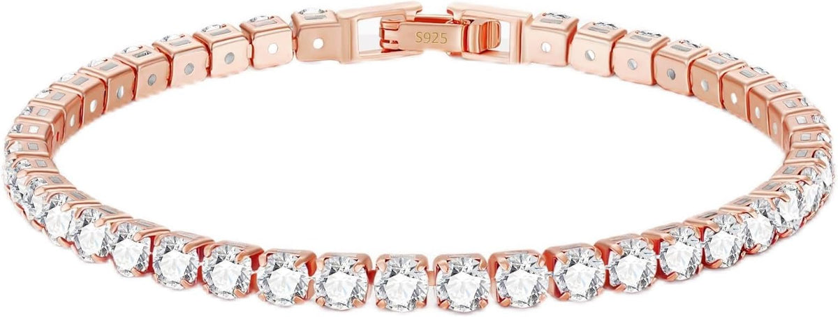 3mm/4mm Cubic Zirconia Classic Tennis Bracelet 14K Gold Plated/Silver Bracelets for Women Size 6.5-7.5 Inch