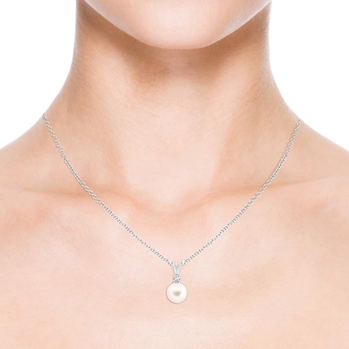 Angara Freshwater Pearl Pendant for Women | Freshwater Pearl V-Bale Pendant in 14K Solid Gold/Platinum With 18" Chain | June Birthday, Anniversary, Gemstone Jewelry Gift