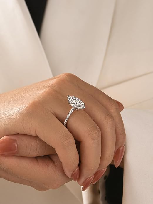 3.5CT Marquise Cut Engagement Ring, AAAAA Grade Cubic Zirconia Promise Ring for Women, S925 Silver Bridal Wedding Jewelry
