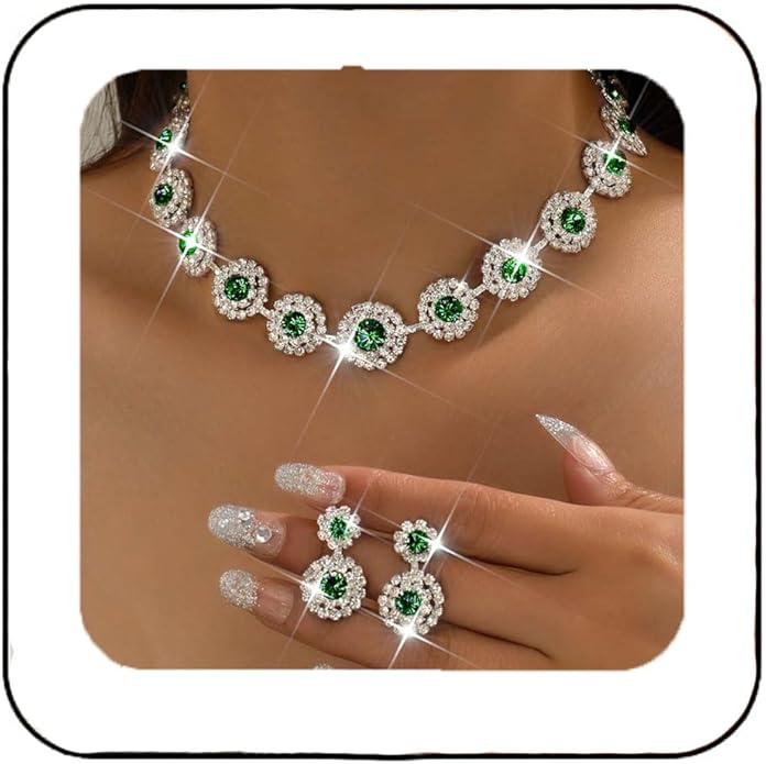 Unicra Bridal Wedding Jewelry Set Silver Rhinestone Necklace Earrings Sets Formal Costume Jewelry for Women and Brides