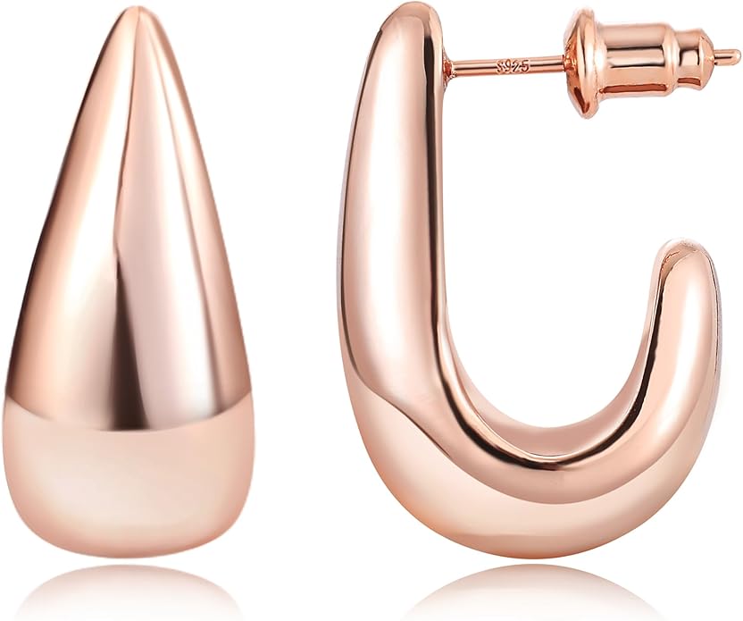 Gacimy Chunky Earrings for Women, Teardrop Earrings with 925 Sterling Silver Post, 14K Gold Plated Statement Drop for Women