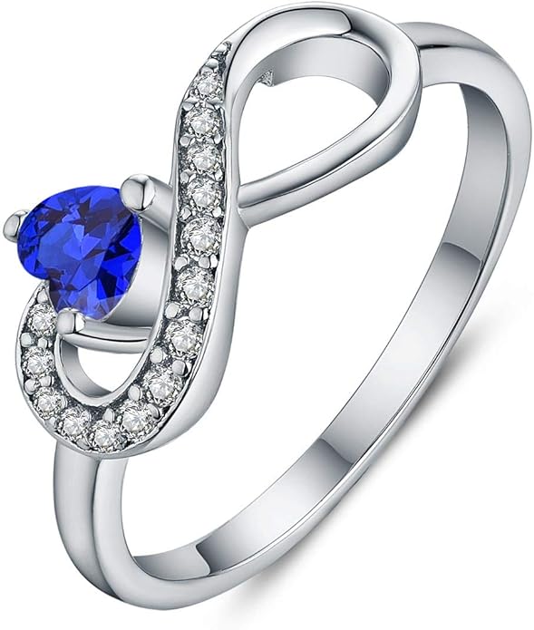 JO WISDOM Promise Ring for Women Sterling Silver Infinity Heart Promise Rings for Her Birthstone Cubic Zirconia Friendship Ring Size 5-12
