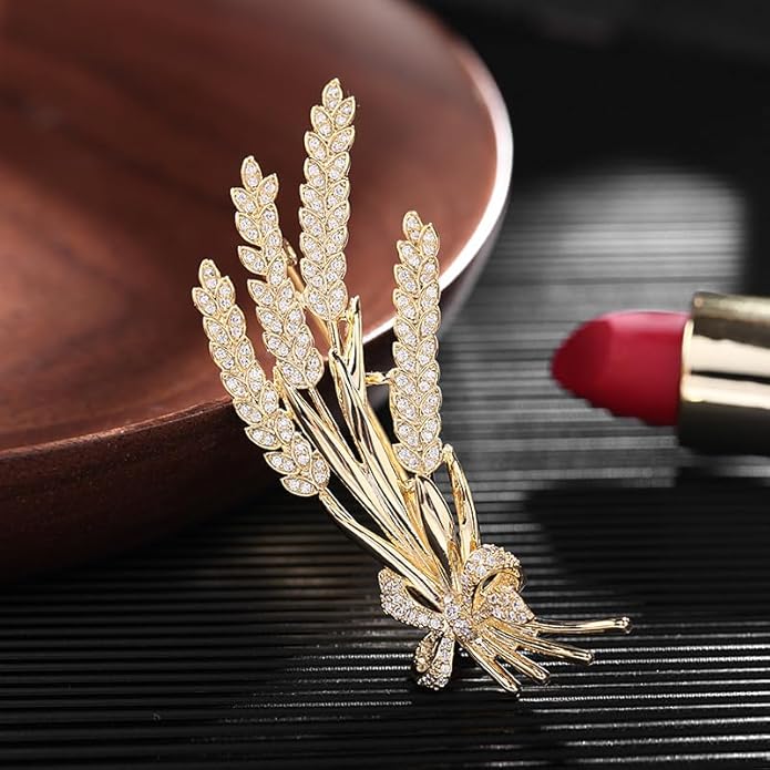 Handmade 14K Gold Bow and Ear Design Brooch, Pastoral Elegant Wheat Design Moissanite Corsage, Delicate Gift for Her