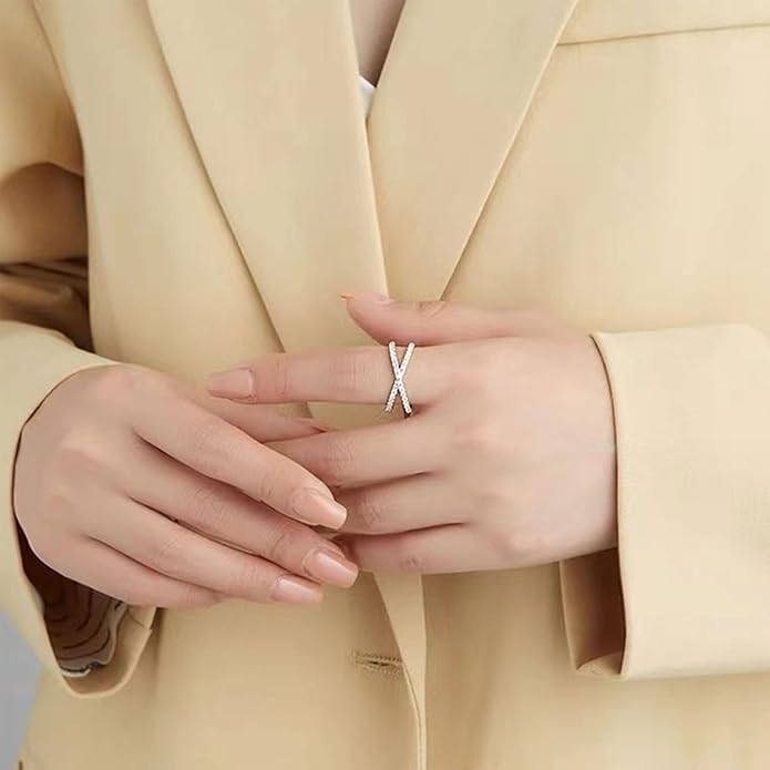 OOOPEL Sterling Silver Adjustable Ring S925 Silver Rings for Women Cubic Zirconia Twist Love Knot Dainty Ring Silver Minimalist Open Finger Rings Silver Thumb Sterling Silver Ring