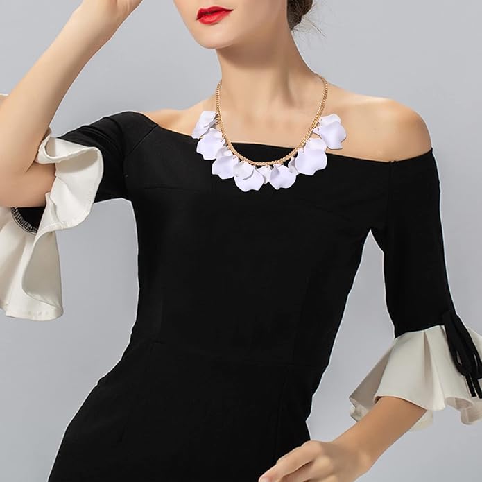 Flower Petal Necklace Earrings Set Layered Statement Beaded Jewelry Set for Women Summer Necklace Earrings