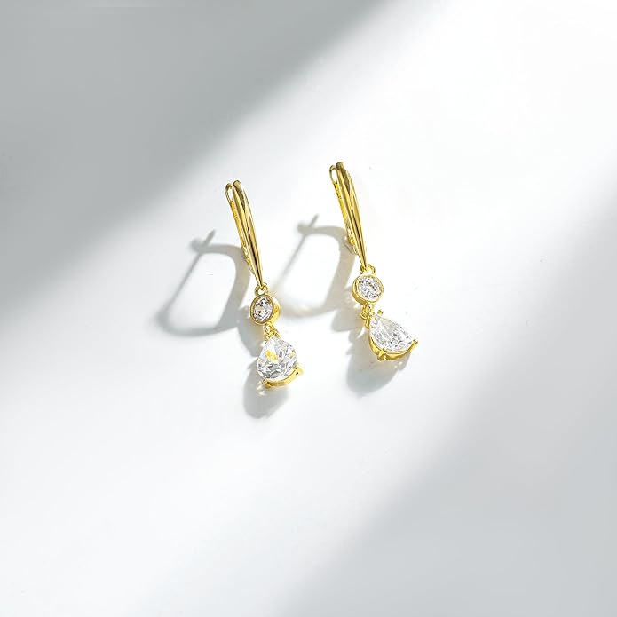 Dangle Earrings for Women Suited for Women Ladies' Trendy CZ Earring 14KGold/Silver Plated Dangling Earrings Jewelry Anti-allergy Hammered Lever-Back Drop Birthday Gift