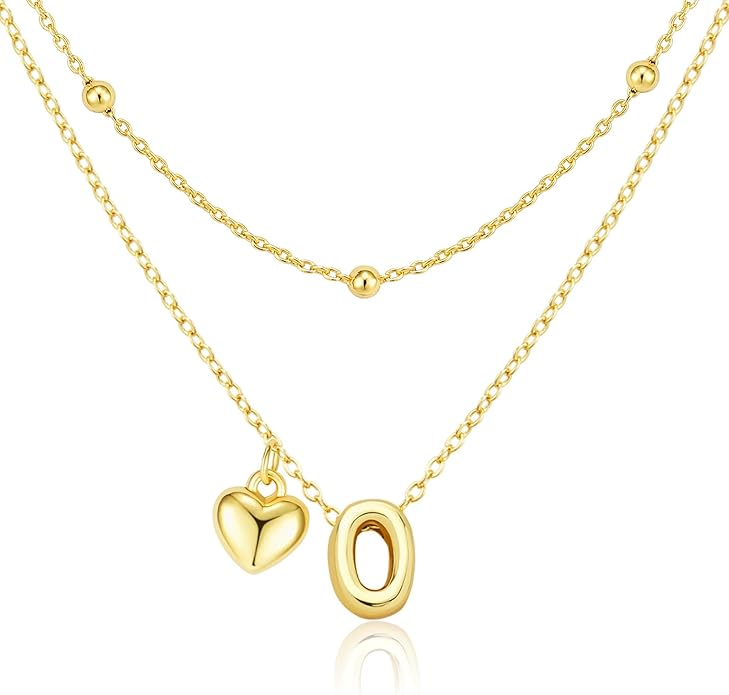 adoyi Valentines Day Gifts for Women Hers Dainty 14K Gold Plated Heart Initial Necklaces Layered Letter A-Z Pendant Necklace Stack Trendy Jewelry Birthday Valentines Day Gifts for Women Jewelry