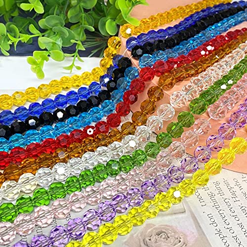 Jmassyang 100 Pieces 8mm Faceted Round Crystal Glass Beads Spacer Beads for Jewelry Making, Bracelets Necklaces Earrings Wind Chimes Suncatchers(Lake Blue) - color: Lake blue, size: 8mm
