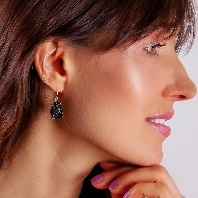 Teardrop Dangle Earrings for Women with Simulated Druzy Stones in Gold or Silver Tone