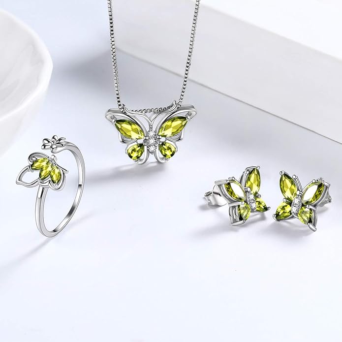 Aurora Tears Butterfly Jewelry,Women 925 Sterling Silver Butterflies Birthstone Pendant Necklace/Earrings/Rings Wedding Gift