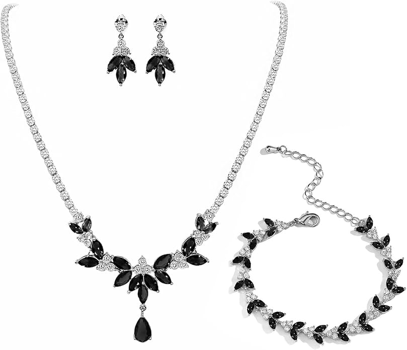 UDYLGOON Sparkling Bridal Jewelry Set for Bride & Bridesmaids, Imitation Cubic Zirconia Necklace, Earrings, Bracelet - Real Gold Plated, Hypoallergenic Gift for Her