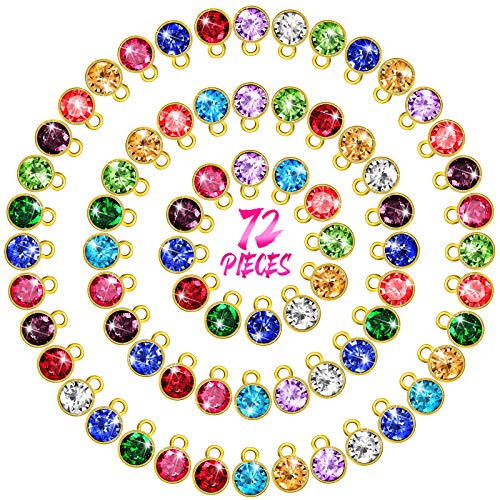 Hicarer 72 Pcs Crystal Birthstone Charms DIY Beads Pendant Crystal Charm for Jewelry Necklace Bracelet Earring Making, 7 mm - color: Light Colors, Golden Base
