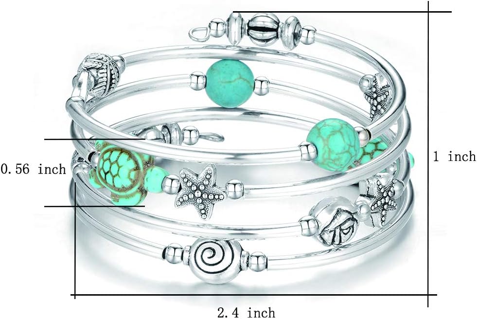 BULINLIN Layered Wrap Bangle Turquoise Bracelet - Bead Bracelet with Natural Agate Stone, Gifts For Women