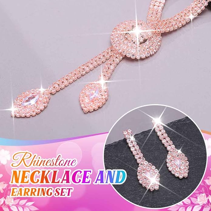 Unicra Silver Rhinestone Bridal Wedding Jewelry Set Crystal Necklace Earrings Sets Formal Prom Costume Jewelry Sets for Women and Brides