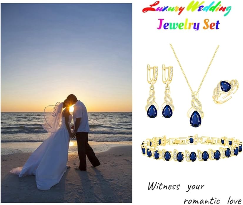 LMXXVJ Jewelry Set for Women,Teardrop Cubic Zirconia Necklace Earrings Adjustable Ring Bracelet Jewelry Set Formal Jewelry Gift