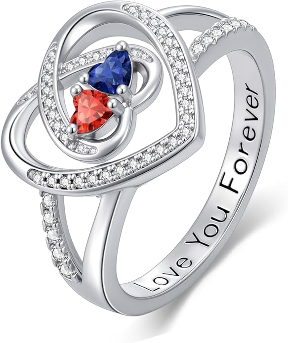 Valentine's Day Gifts for Women Birthstone Rings for Women Heart Statemet Engagement Eternity Wedding Promise Rings Jewelry Anniversary Christmas Valentine Mothers Day Birthday Gifts for Wife Her Girlfriend