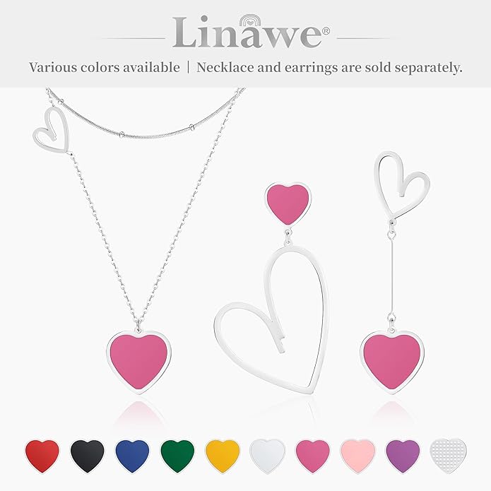 Linawe Layered Choker Heart Pendant Necklace for Women Trendy, Gold/Silver/Rose Gold Chain Stainless Steel Stacked Necklaces, Double Heart Necklace Y2K Preppy Jewelry