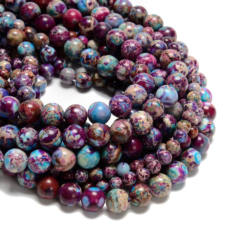 95pcs(2 Strand) 8mm Galaxy Purple Sea Sediment Imperial Jasper Beads with Energy Power, Round Stone Beads for Jewlery Bracelets Earrings Making DIY - color: Blue Purple Imperial Jasper, size: 8mm
