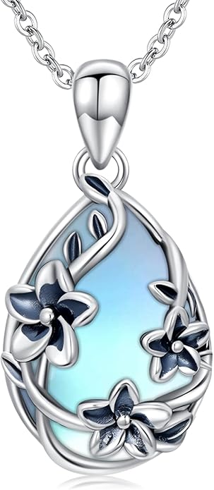 JUSTKIDSTOY Moonstone Necklace 925 Sterling Silver Teardrop Pendant Necklace Jewelry Gifts for Women Girls
