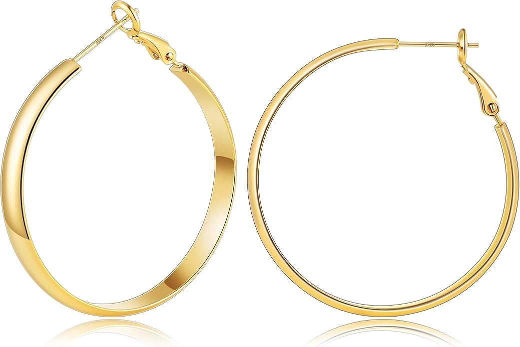 Gacimy 14K Gold Plated Hoop Earrings for Women, 14k Real Gold Plated with 925 Sterling Silver Post, Hypoallergenic Lightweight Thick Hoops Earrings for Women Trendy