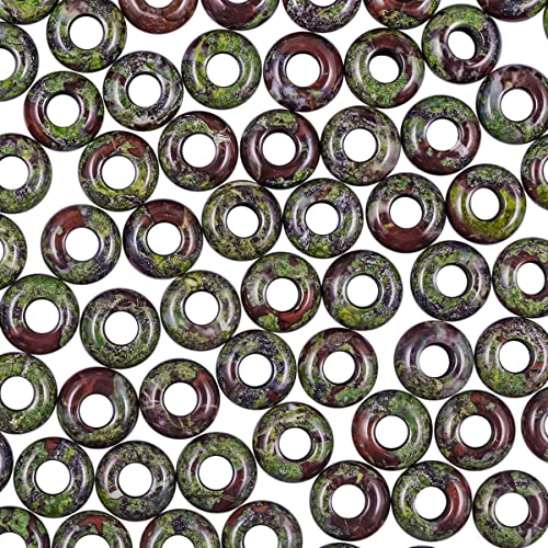 TUMBEELLUWA Natural Gemstone Beads for Jewelry Making, Rondelle Large Hole Loose Beads Pack of 15, Dragon Blood Stone(8x14 mm) - color: Green & Red