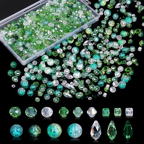 1000pcs Glass Beads for Jewelry Making Colorful Rainbow Craft Crystal Beads with Loose Beads Sparkly Beads for DIY Necklace Bracelet Earring(Green) - color: Green