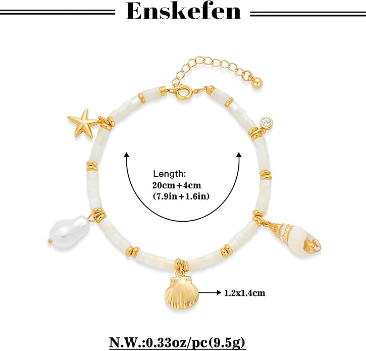 Gold Charm Bracelet for Women Boho Adjustable Shell Starfish Bracelet Summer Beach Ocean Statement Bracelets