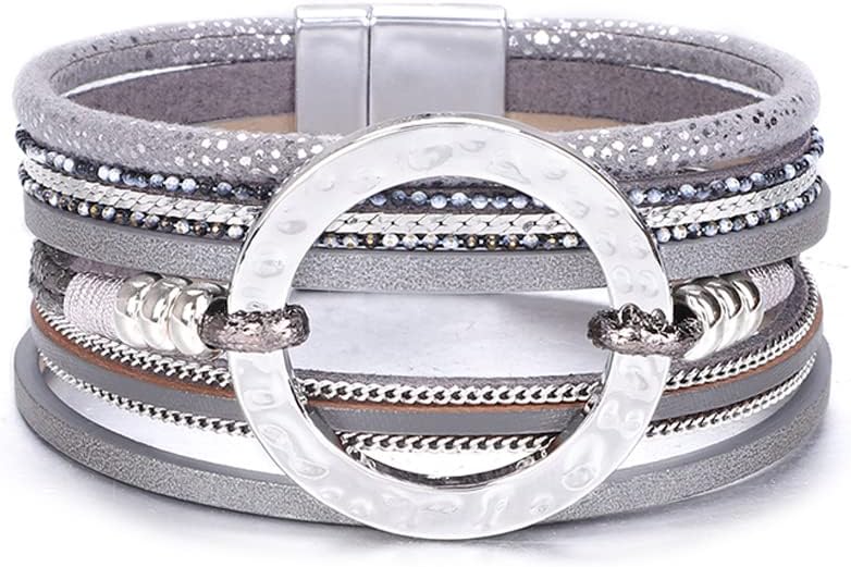 KSQS Tree of Life Leather Multi-Layer Wraps Bracelet,Boho Wide Buckle Wristband Bangle,Braided Cuff Bracelets for Women
