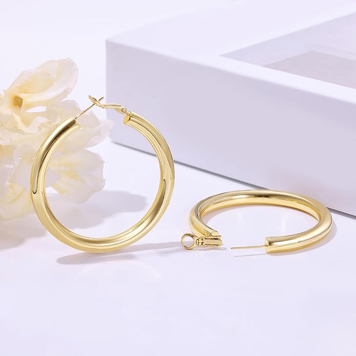 sovesi Chunky Gold Hoop Earrings for Women with 925 Sterling Silver Post, 14K Gold Plated Small Thick Gold Hoops Earrings for Women