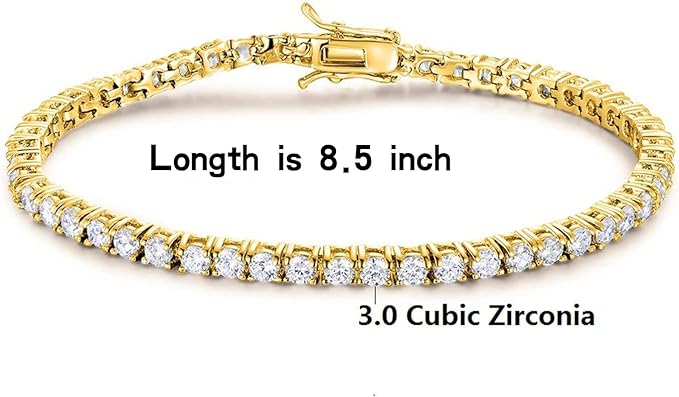 Gemsme 18K Gold Plated 3.0 Cubic Zirconia Classic Tennis Bracelet for Women and Men 8.5 Inch