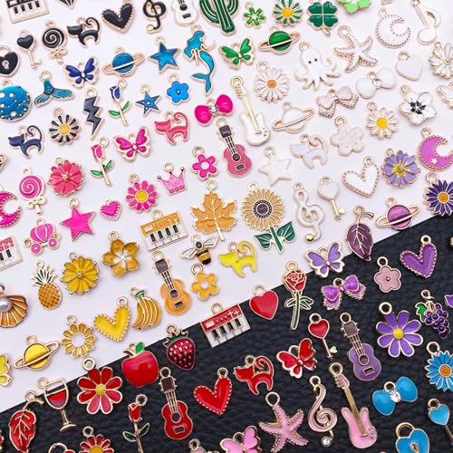 YouLuo 100Pcs Bracelet Charms for Jewelry Making Wholesale Bulk Jewelry Making Bracelets Charm KC Gold Alloy Charm Pendants and Gold Plated Enamel Charms Pendants for Bracelet Necklace - color: Gold-Multicolor