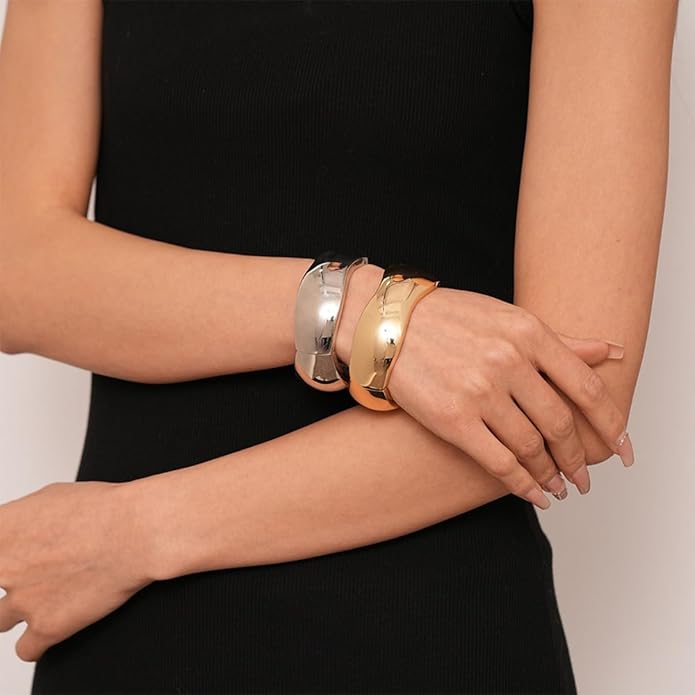 Gold/Silver Cuff Bangle Bracelets For Women Chunky Waterdrop Twisted Hinged Bangle Bracelets Minimalist Arm Cuff Bracelet Jewelry Gifts