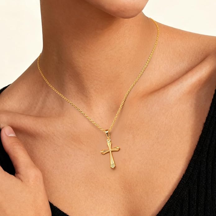 KKR Cross Necklace for Women 14K Gold Cross Necklaces for Women Gold Crosses Chain Pendant Necklace for womens with V-Shaped Patterns Trendy Crosses necklaces for Womens