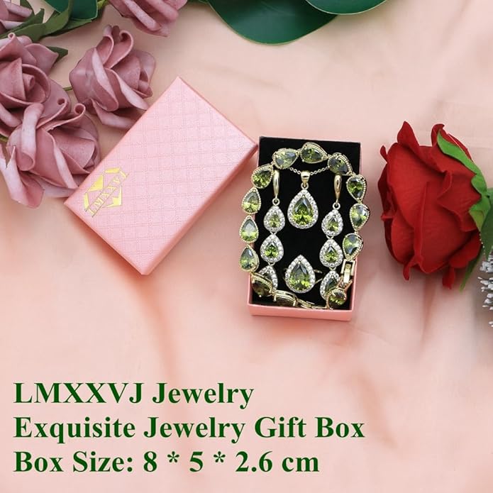 LMXXVJ Necklace Long Earrings Bracelet Set, White Gold Plated Created Blue Sapphire Jewelry Set Wedding Party Gift Jewelry for Women Bridal Bridesmaid