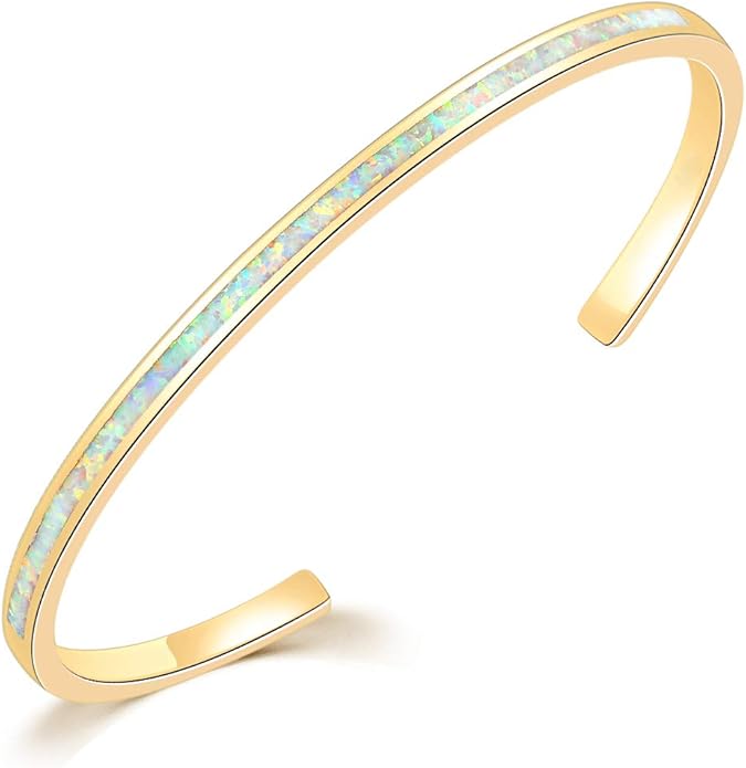 CiNily Womens Cuff Bracelet,Opal Bangle Bracelets Gold Plated Hypoallergenic Ladies Gemstone Open Cuff Bangle Bracelet