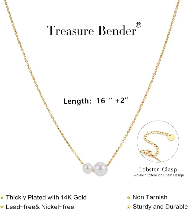 Pearl Necklaces for Women Trendy, 14k Gold Plated Dainty Necklace Simple Pearl Drop Single Charm Pendant Necklace Birthday Wedding Gifts Gold Jewelry for Women