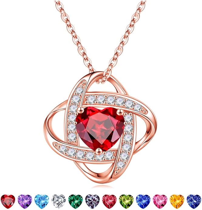Iefil Valentines Gifts for Her Wife - 925 Sterling Silver Love Knot Birthstone Necklace, Anniversary Birthday Gifts for Women, Jewelry Gifts for Wife Mom Girlfriend