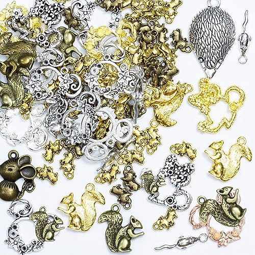 stino 100g Metal Pendant Charms for Jewelry Making, Bulk Silver & Gold Plated Charms for Braclet Necklace Crafts, Animal Plant Flower Pet and so on - color: Mouse Silver & Gold