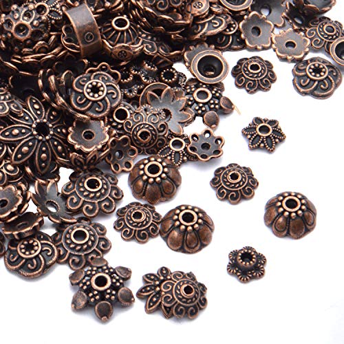 BronaGrand 100 Gram(About 180-350pcs) Bead Caps Metal Spacers Jewelry Findings Accessories for Bracelet Necklace Jewelry Making,Antique Copper - color: Antique Copper