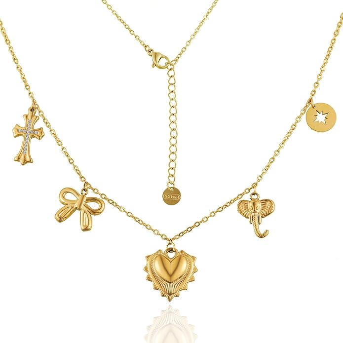 Heart Necklace for Women, 18K Gold Plated Heart Pendant Layered Necklaces Jewelry Gifts Gold Silver