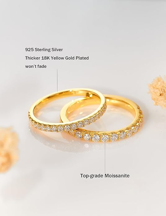 IMOLOVE Moissanite Wedding Band Wedding Rings for Women 0.35 ct D Color VVS1 Lab Created Diamond 18K Gold Plated Silver Rings Half Eternity Stackable Engagement Ring Anniversary Band Size 4-11