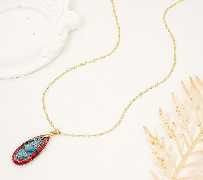 Stone Necklaces for Women Teardrop Gemstone Pendant Necklace Natural Stone Chain Necklaces