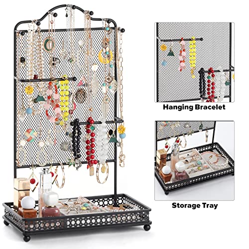 Meangood Black Jewelry Organizer Stand, Earring Holder Rack for Hanging Earrings Necklace Bracelets Watches Jewelry Display Large Rings Storage as Women Gift - color: Earring Black