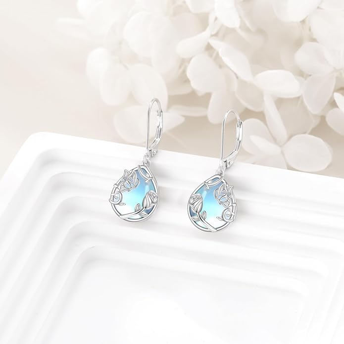 VONALA Flower Earrings for Women 925 Sterling Silver Rose/Lotus/Scottish Thistle/Tulip/Lilac/Mushroom/Pineapple Dangle Drop Earrings Flower Jewelry Gifts for Women Girls Birthday Gifts
